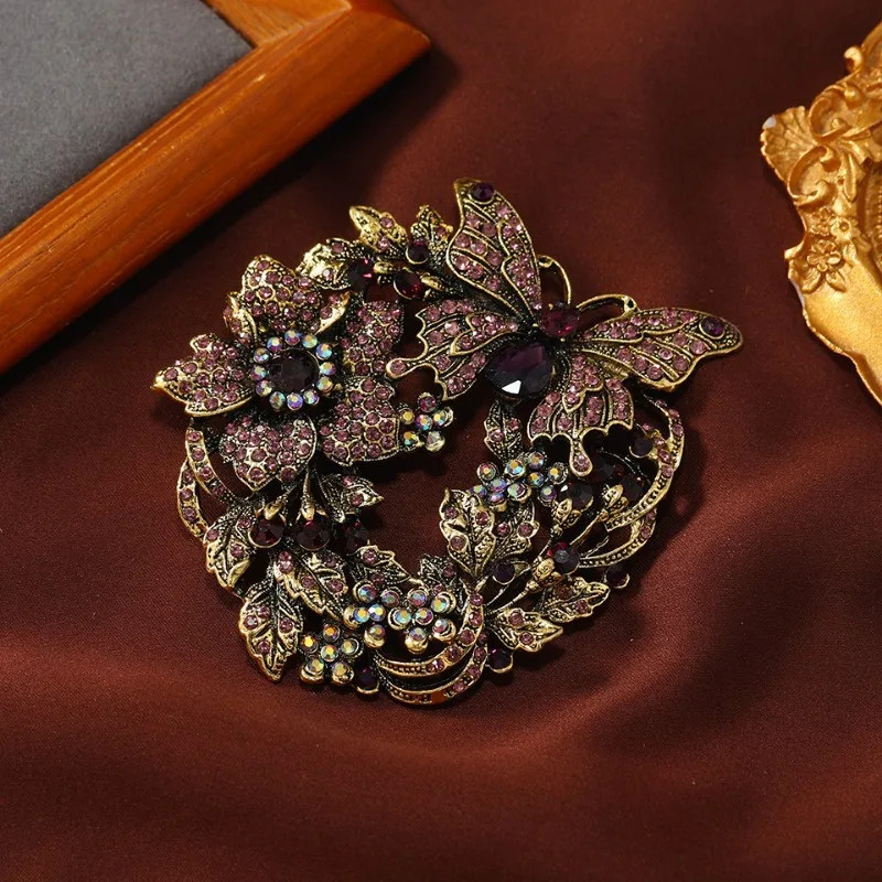 Vintage Style Butterfly Flower Brooch Pin Pendant RED Austrian Crystal Jewelry