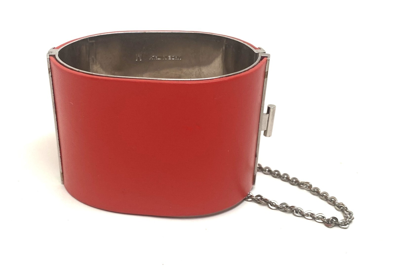 Gorgeous Sliver Tone Red Leather CELINE Manchette Cuff