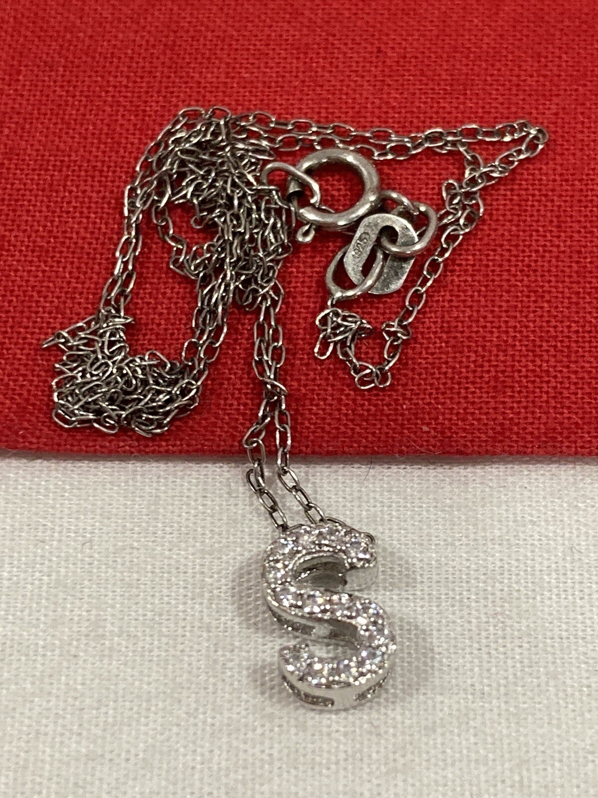 JCM Sterling Silver 925 Cubic Zirconia LETTER “S” Pendant & Link 19.25” Necklace