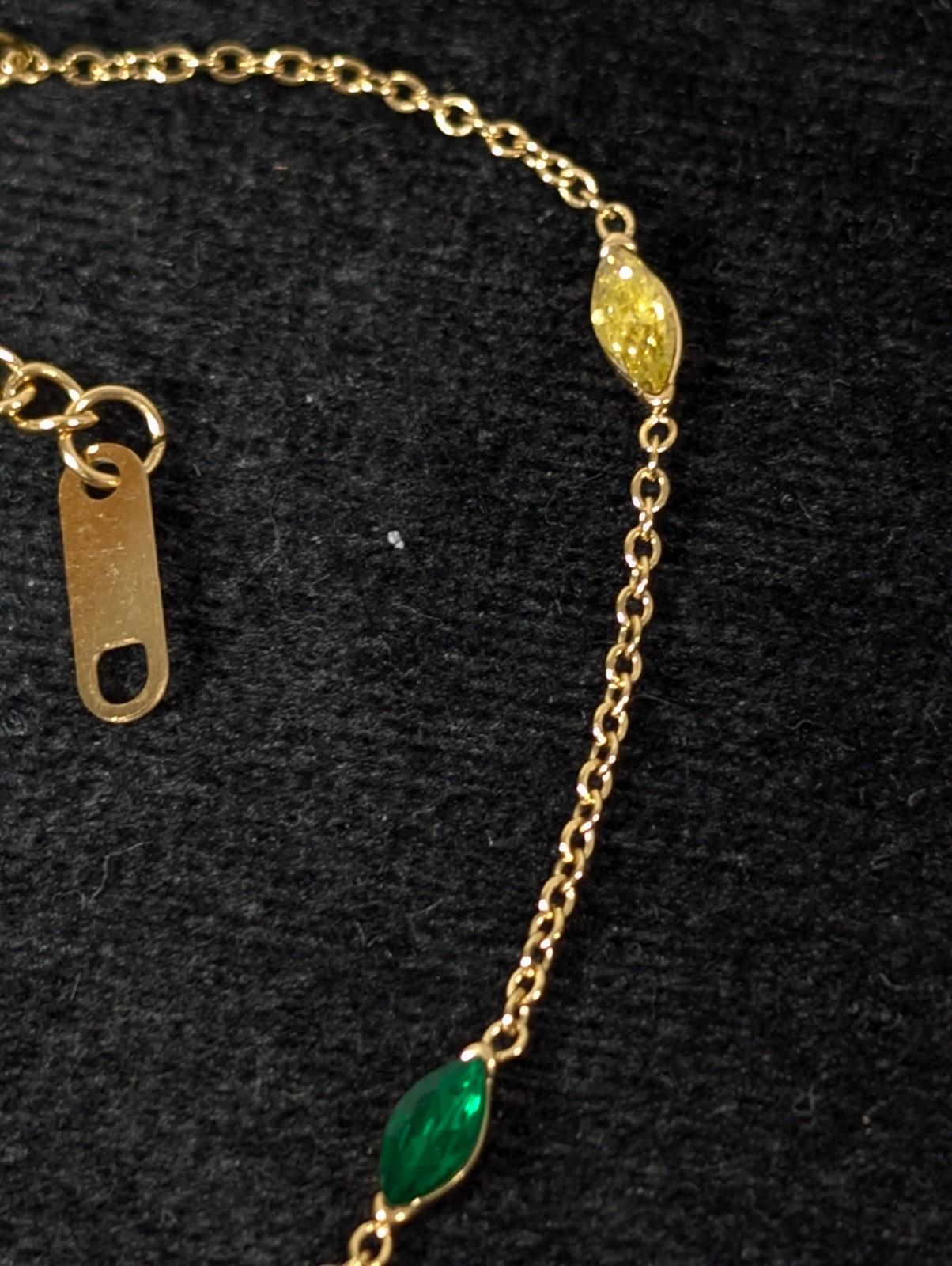 Gold Tone Blue Green Yellow Marquise CZ Station Tennis Chain Bracelet 9 in