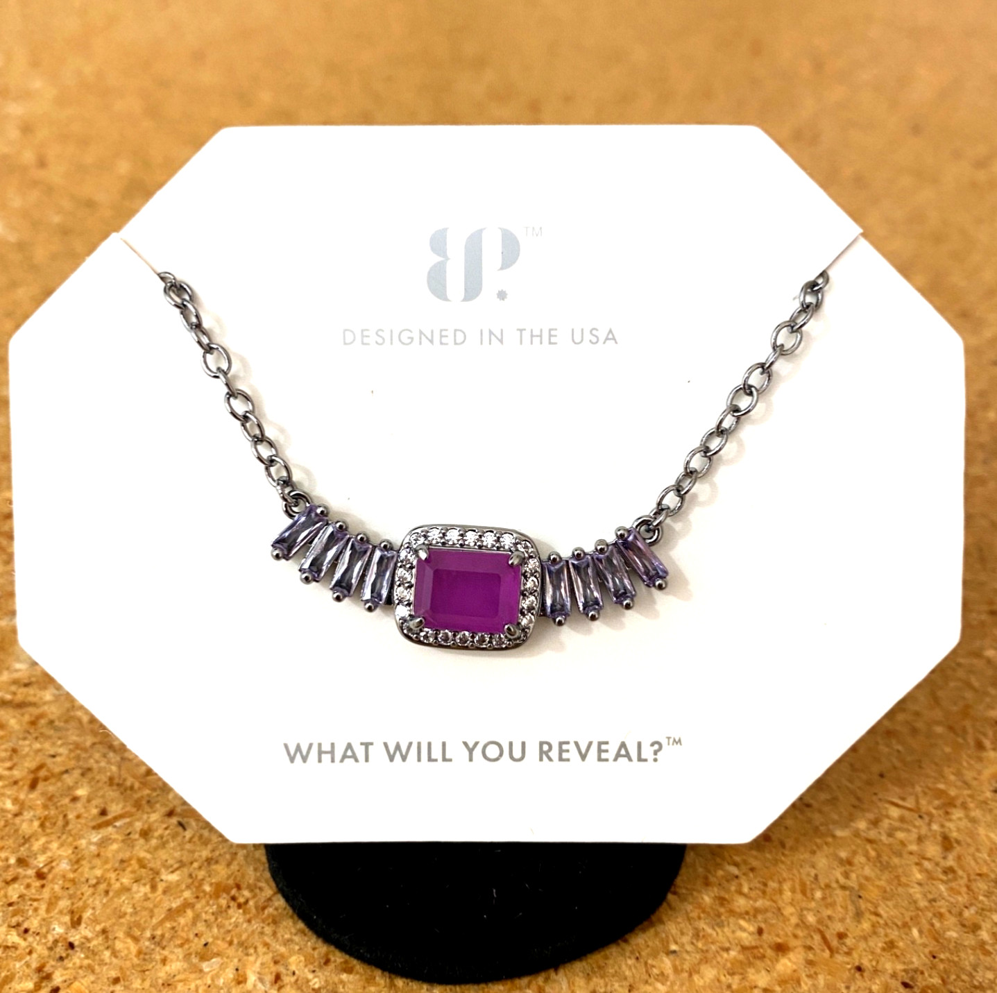 BP Bomb Party Necklace Purple Fluorite Hematite Plating & Quartz 18” NWT $148