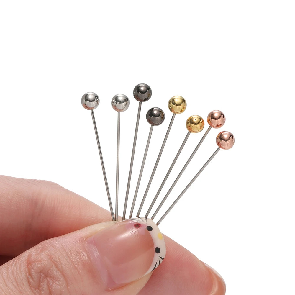 100Pcs/Box Stainless Steel round Pearl Head Needles Stitch Straight Push Sewing