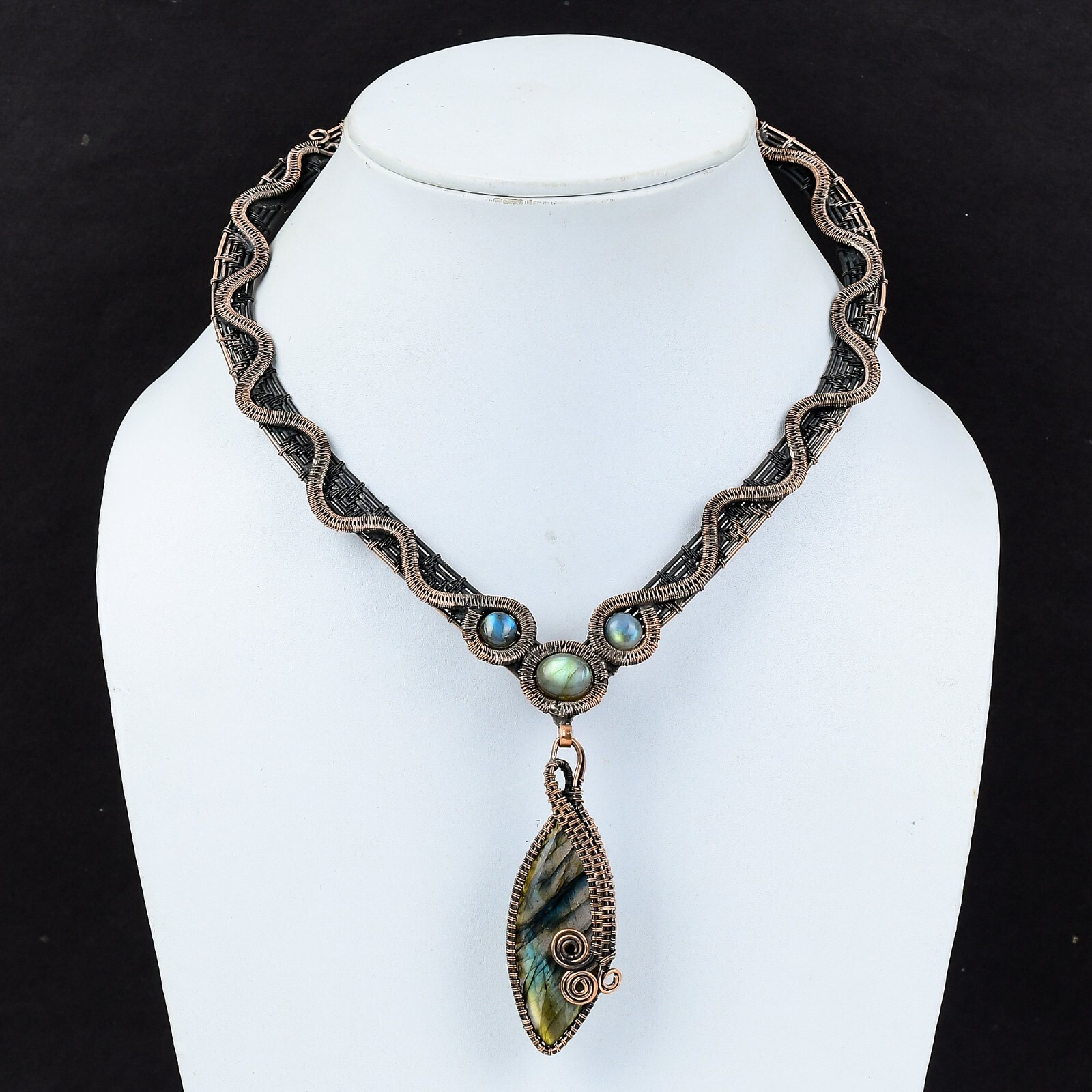 Labradorite Wire Wrapped Adjustable Necklace Handcrafted Copper Dailywear 18.0″