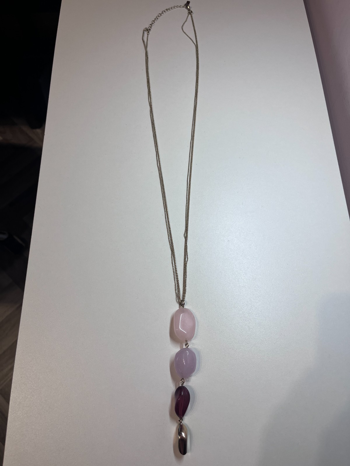 STYLISH MULTI STRAND NECKLACE WITH PINK POLISHED STONES PENDANT – NEXT