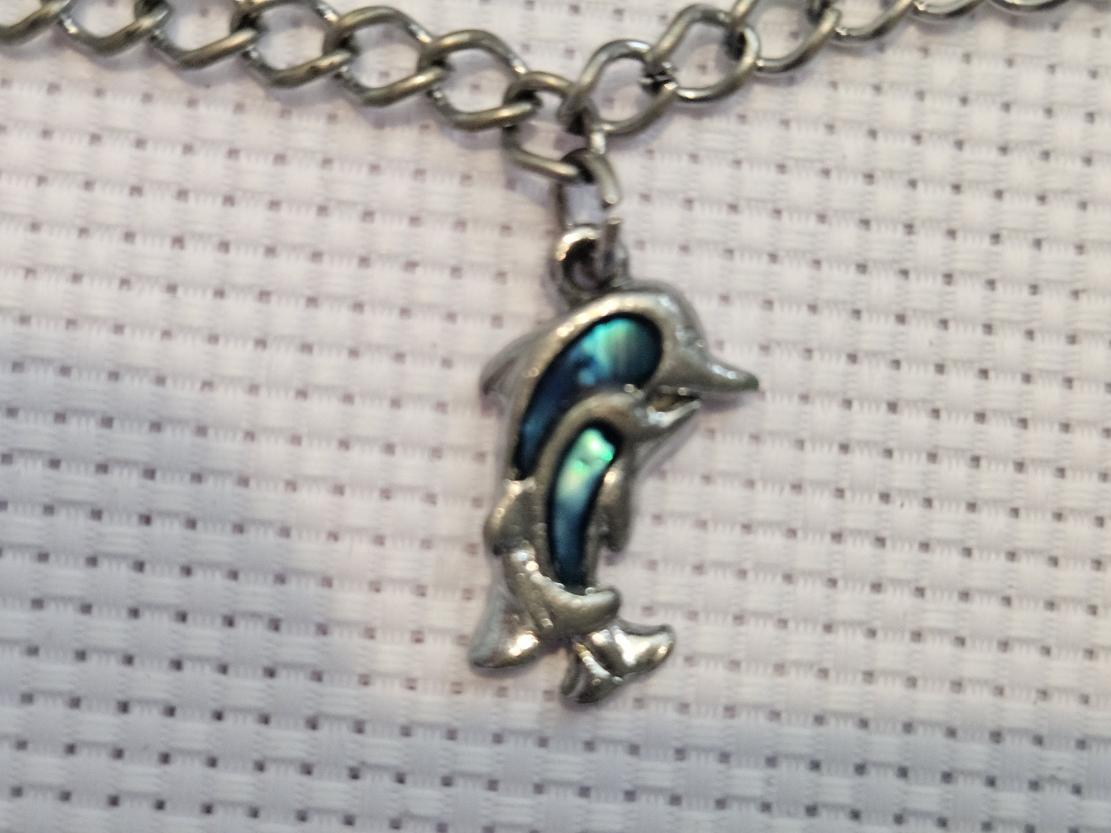 Silver Tone Double Dolphin Bracelet Abalone Shell Inlay Adjustable Beach Jewelry