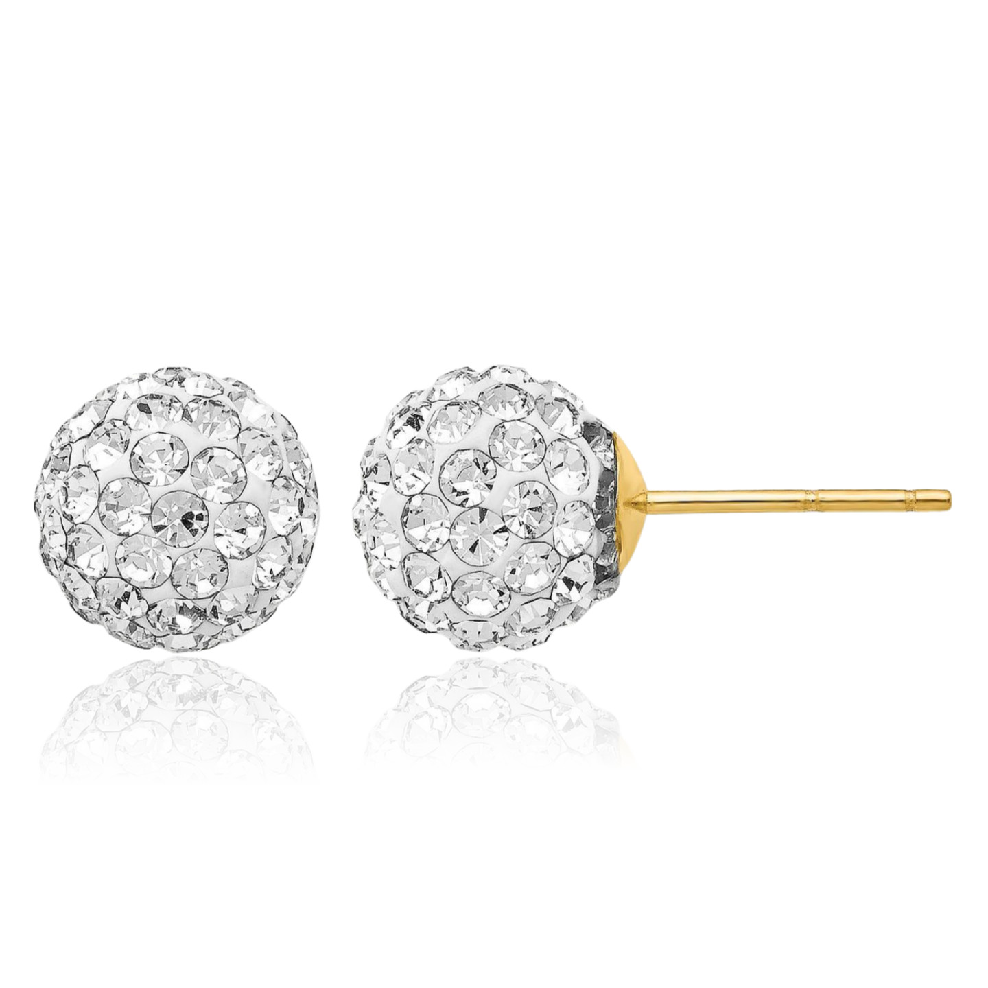 14K Solid Yellow Gold Crystal Large Ball Stud Earrings 9mm 3/8 inch Round Cut,