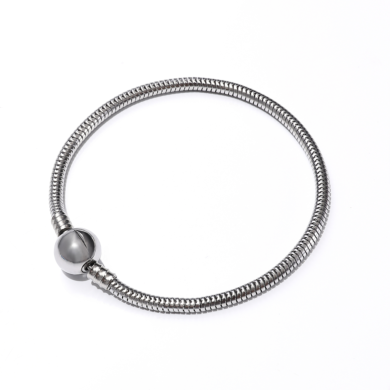 Stainless Steel Snake Chain Bracelet With Round Ball Clasp 7.5” Length