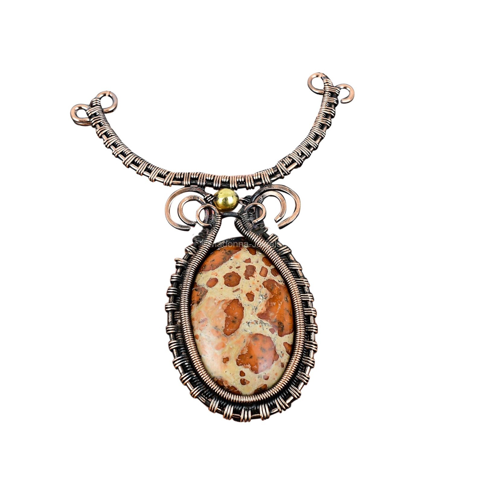 Oval Asteroid Jasper Gemstone Copper Sister Chain Wire Wrapped Birthday Necklace