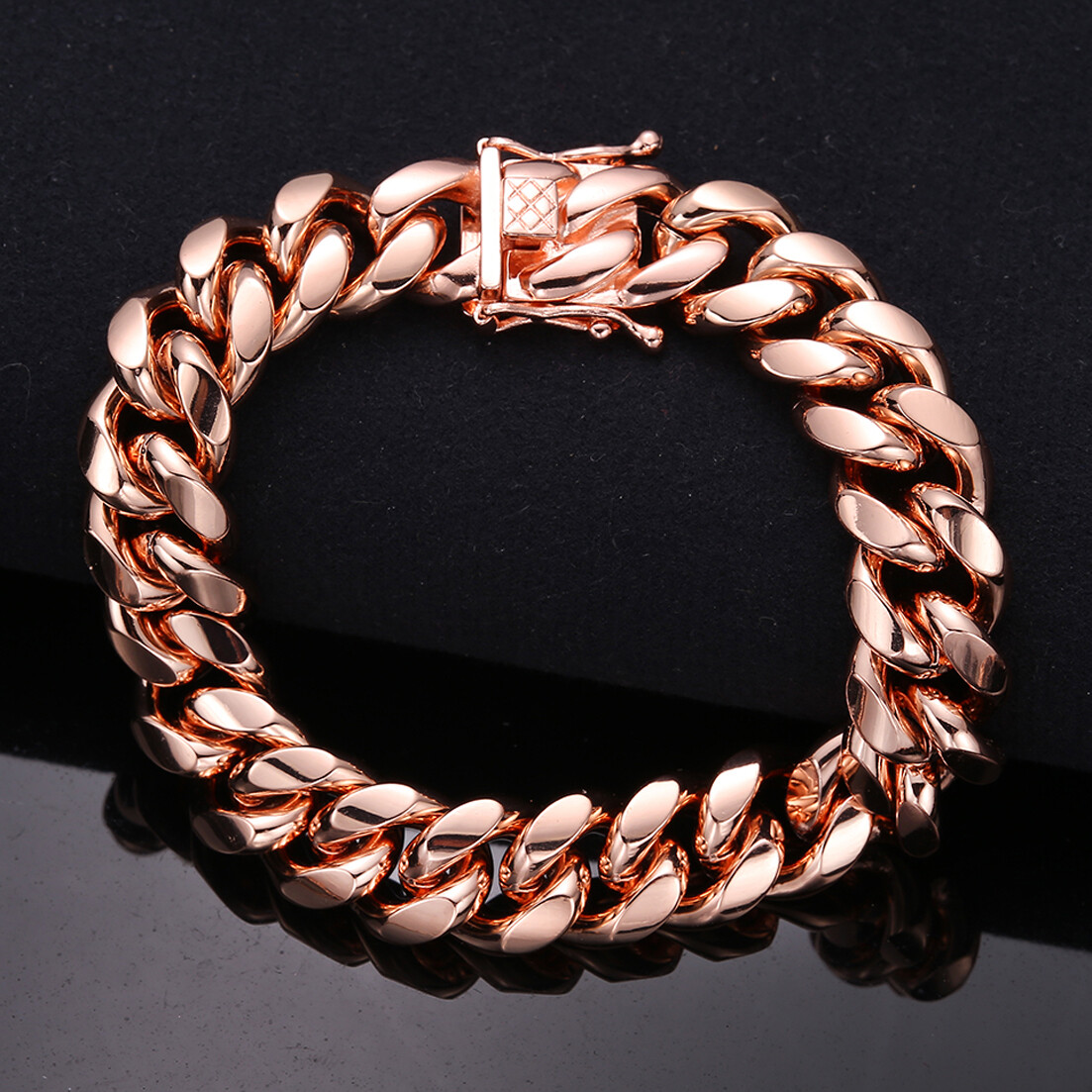10mm/14mm Rose Gold Miami Cuban Link Chain Bracelet Bangle for Men Women 7-11in