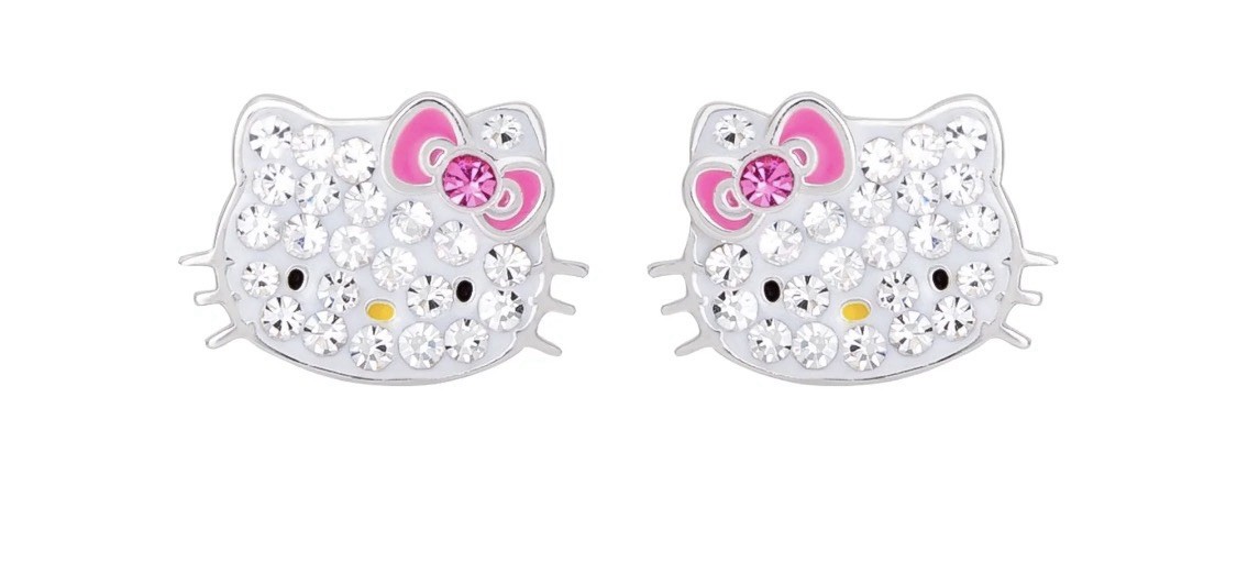 Hello Kitty By Sanrio Sterling Silver Crystal Earings Girls New In Box