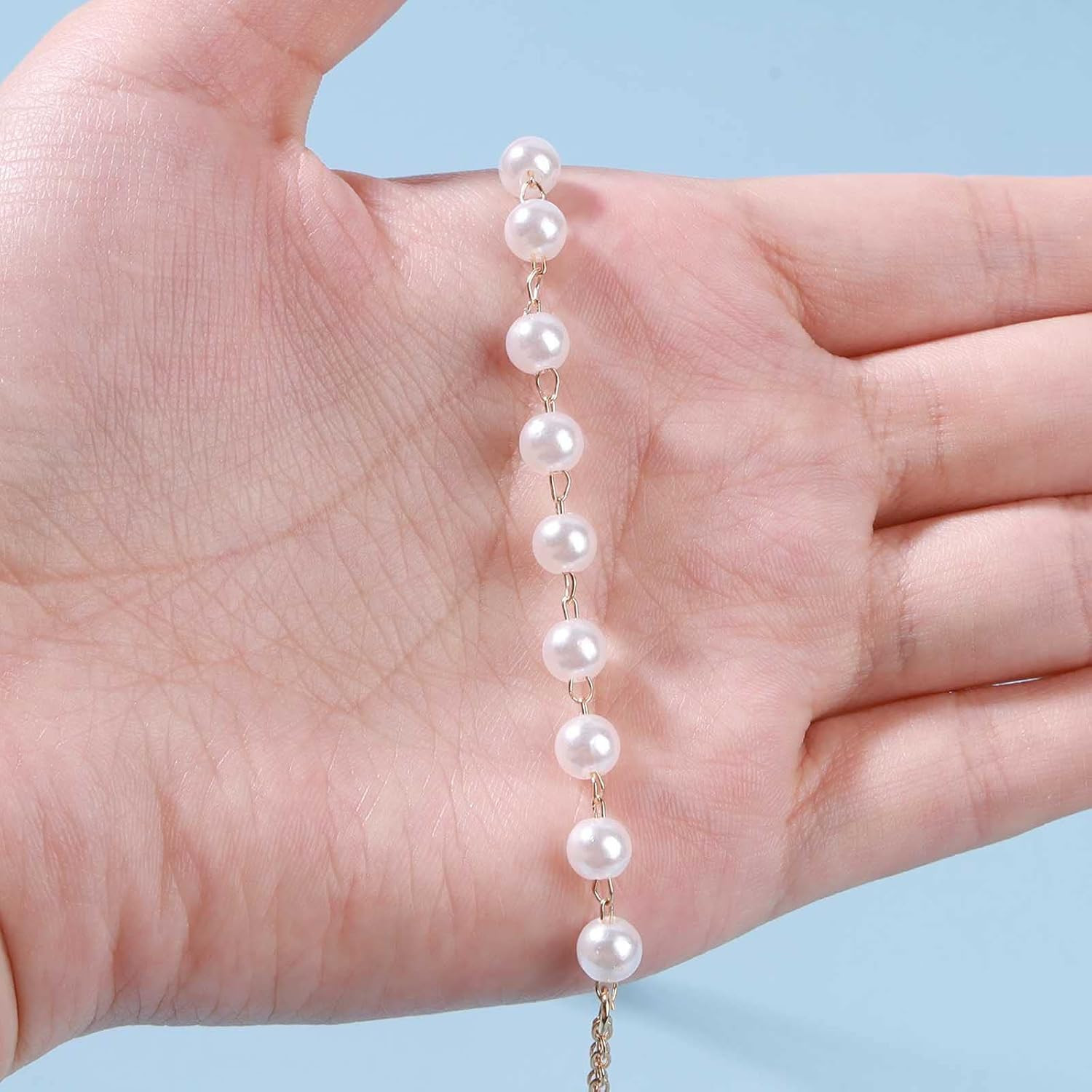 Boho Pearl Slave Bracelet Gold Ring Wrist Pearl Finger Minimalist Hand Chain