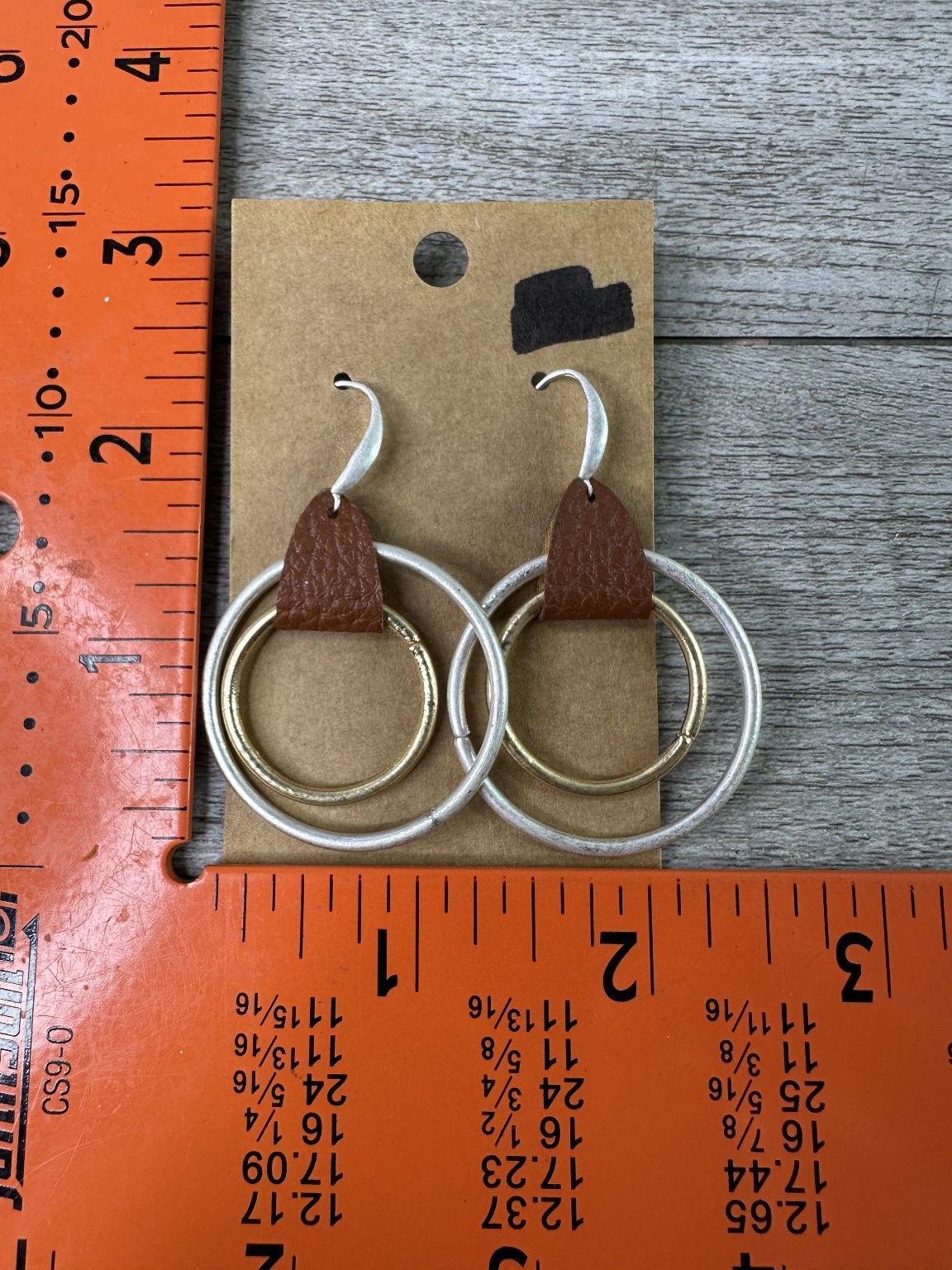 Faux Leather Mixed Metal Dangle Hoop Earrings 2.5″ Drop Silver Gold Tone