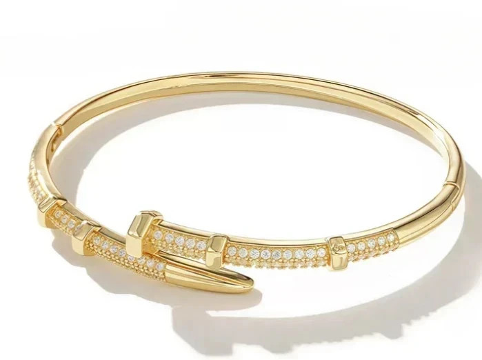14k Yellow gold plated trendy bangle bracelet AAA quality cubic zurconia accents