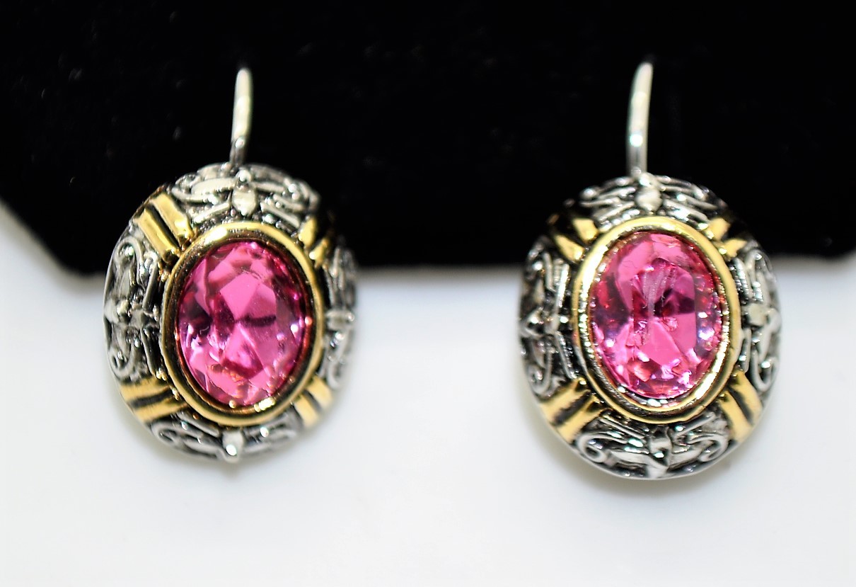 A126A unique designer style pink stone color Drop french clip Fashion Earrings
