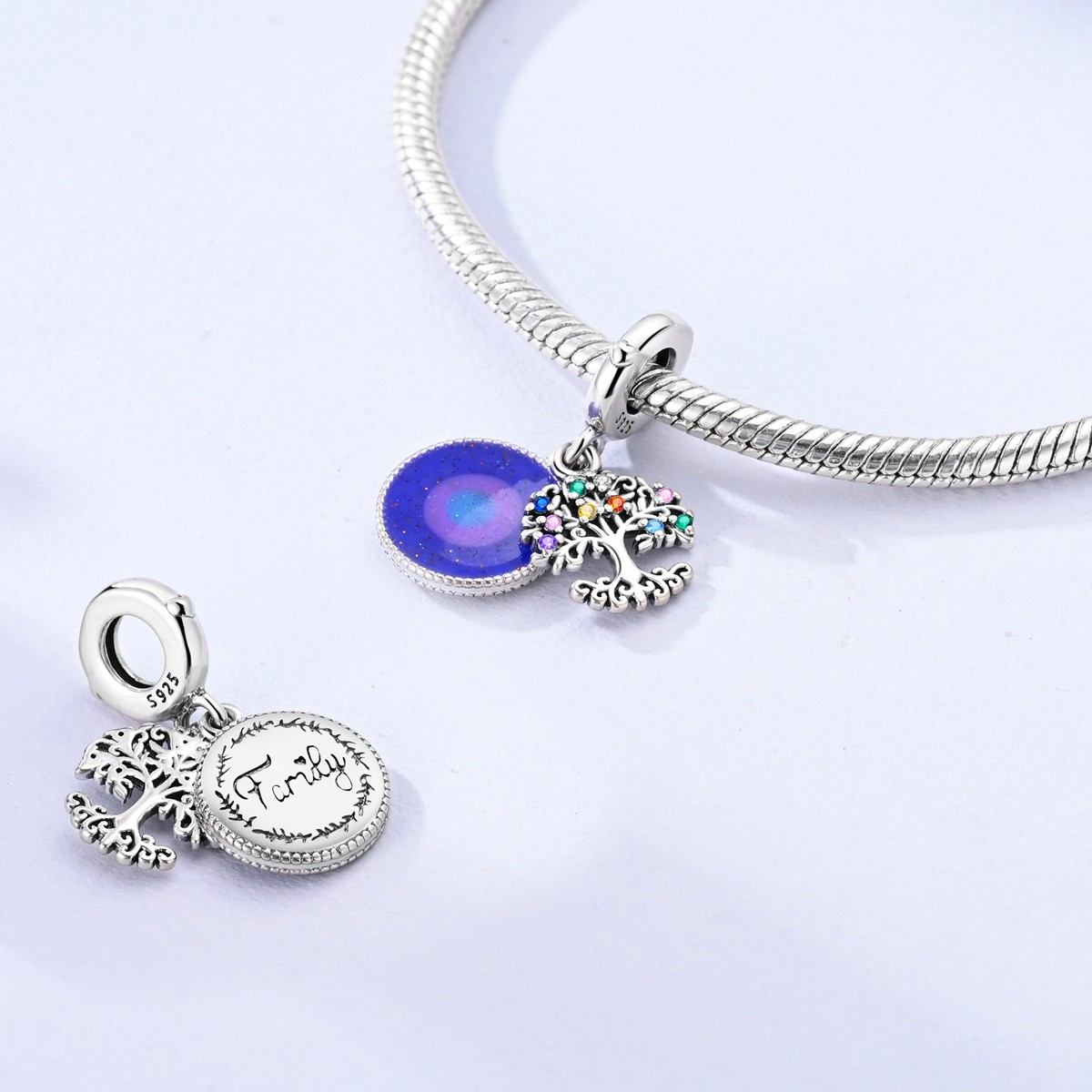 MULA Fine 925 Sterling Silver Charm Tree Life Family Pendant for Women Bracelet