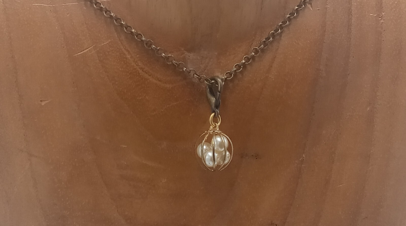 John Wind Caged Pearl Charm with Lobstaer Claw Brass ans Pearl