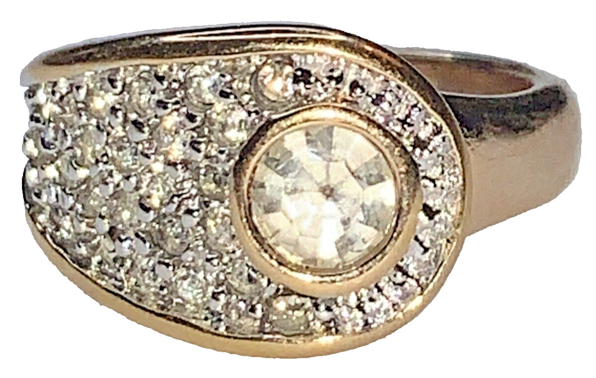 Vintage Park Lane Cubic Zirconia Pave Cluster Goldtone Buckle Headlight Ring SZ6