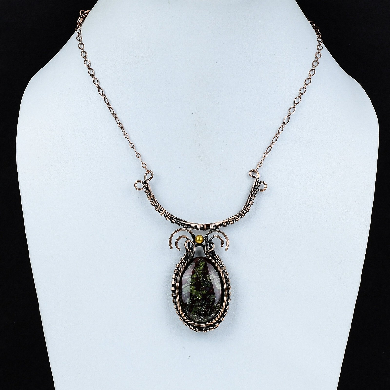 Dragon Bloodstone Jewelry Copper Mom Gift Wire Wrapped Adjustable Necklace 18.0″