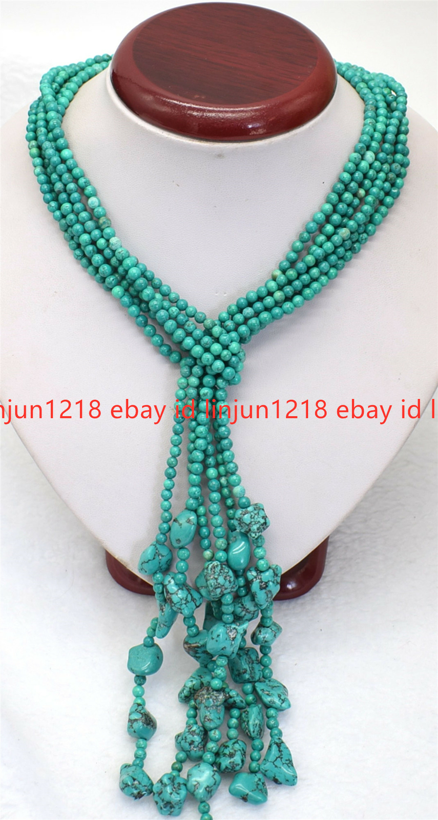 New Long Beautiful 3 Strands Natural 4mm Green Turquoise Necklace 50 Inch