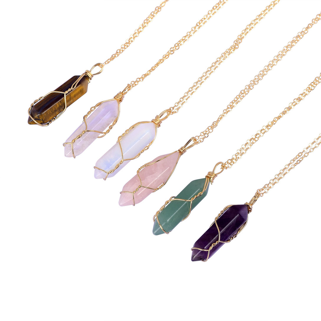 Natural Gemstone Chakra Stone Pendant Energy Healing Crystal with Chain Necklace