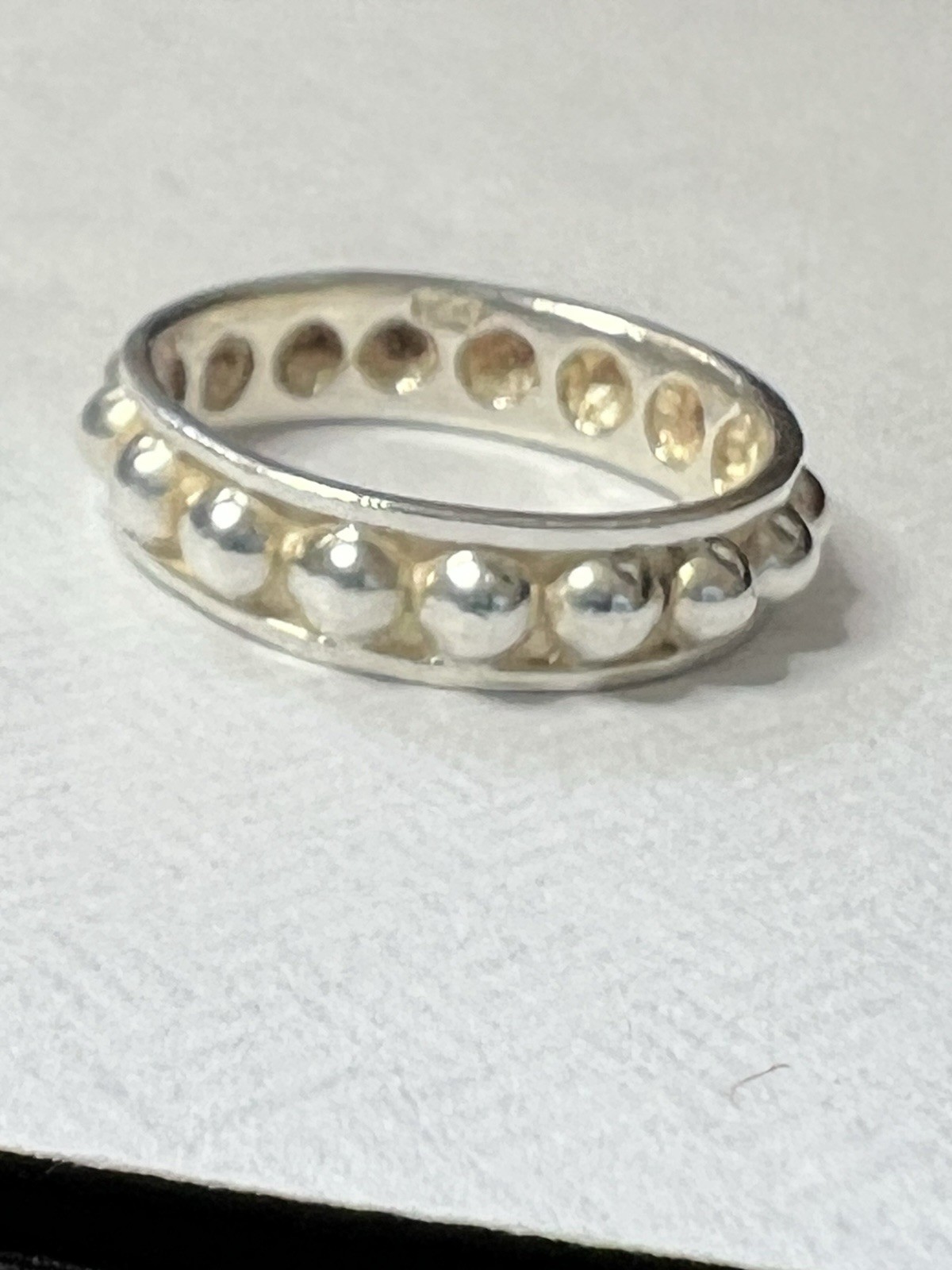 Silver Tone Beaded Dome Band Ring Sz 8 Metal No Stone Band Style Beaded