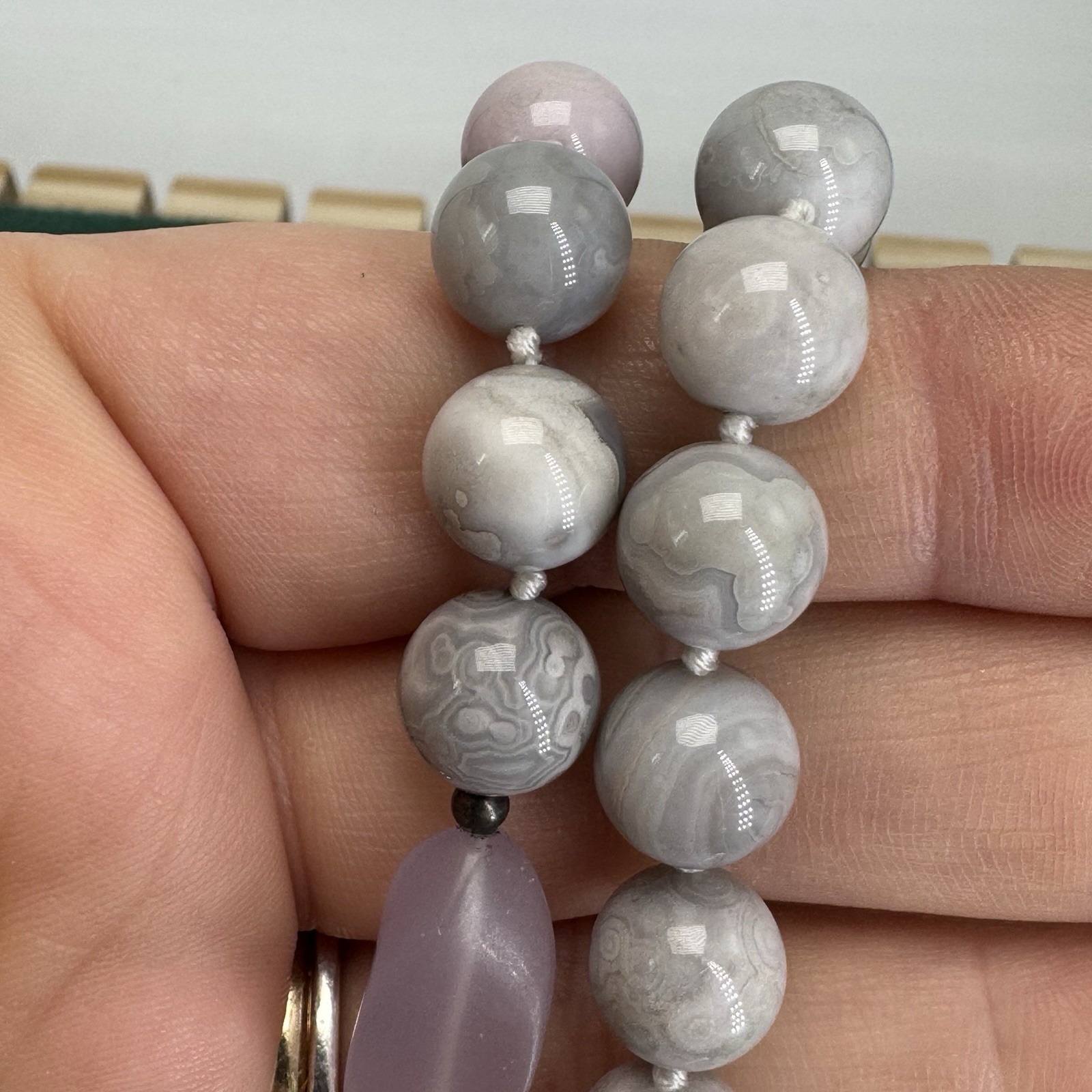 Crazy Lace Agate Chalcedony Necklace Orb Beaded Gemstone Pastel 23.5”