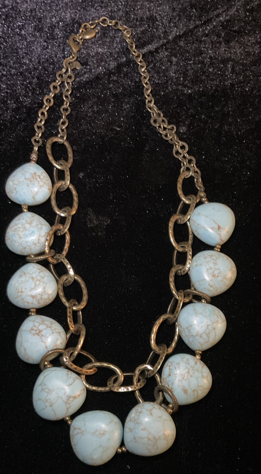 Premier Designs Necklace With Faux Pearl Turquoise & Bronze Tone Approx 20″