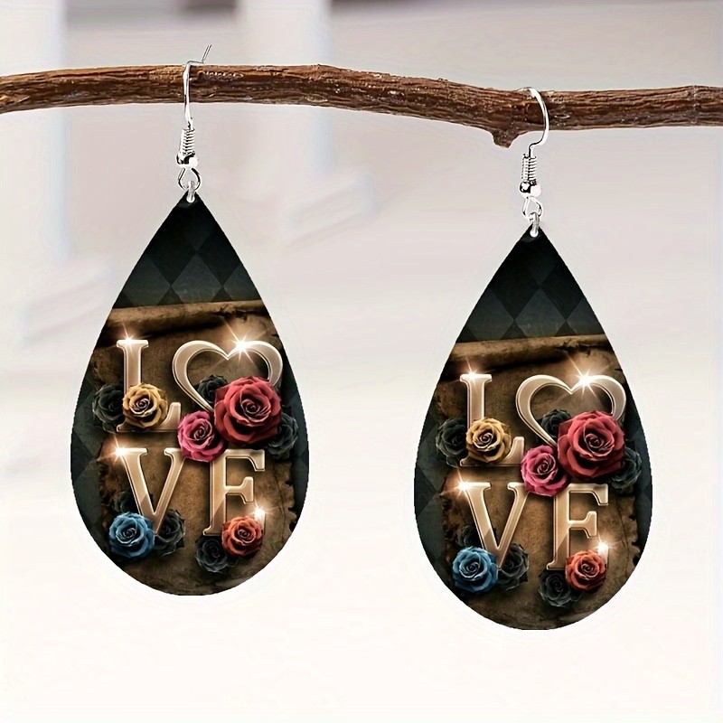 4 Pairs of Stylish Acrylic Colorful “LOVE” Letter Print Earrings for Couples