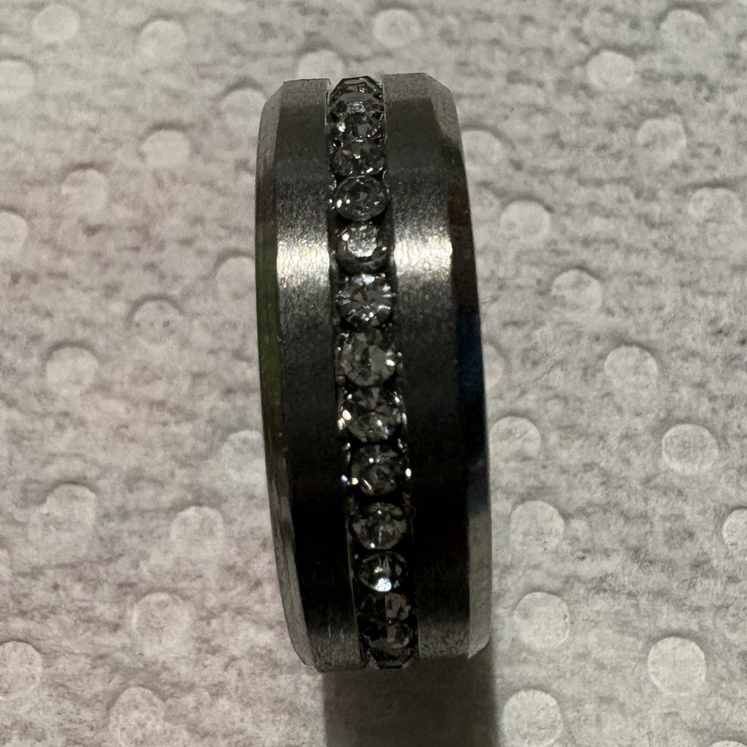 Firazio Silver-Tone Metal Channel-Set Stainless Steel Crystal Band Ring Size 13