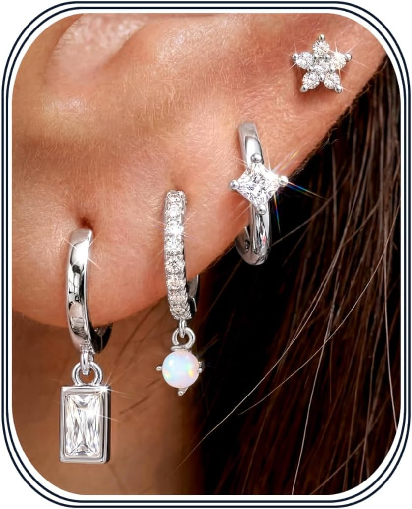 4 Pairs Silver Earrings for Women, Hypoallergenic 14K Gold Filled/Sterling Silve