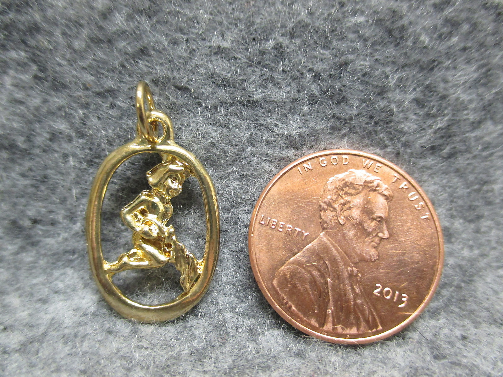 Zodiac Astrology Aquarius Water Bearer Gold Tone Oval Pendant Charm w/ Jump Ring