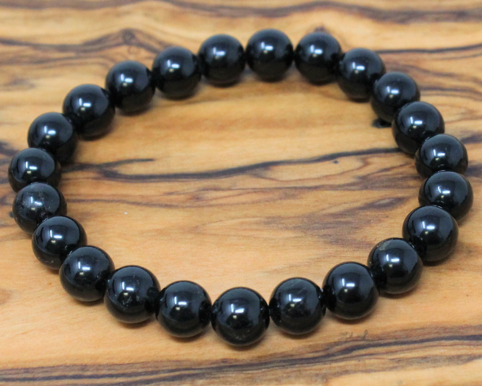 Black Tourmaline Bead Bracelet: 6 mm Round Crystals (Stretch Bracelet, Gift)