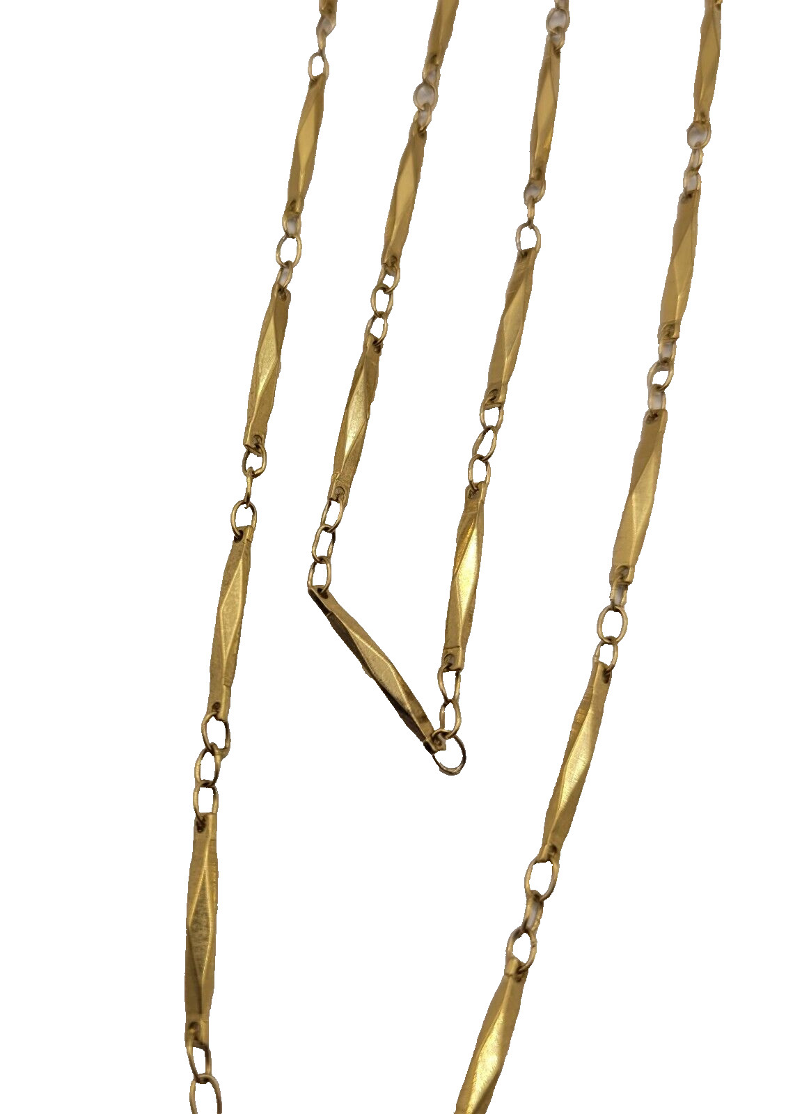 Elegant Elongated Marquise Shape Bar Link Gold Tone Chain Necklace 30.5 Inch