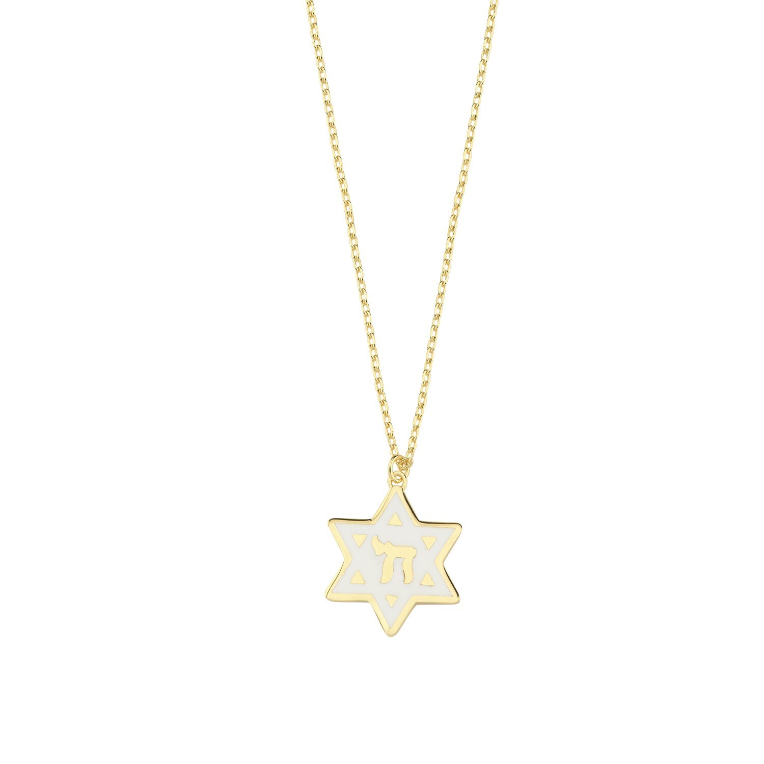 Star of David Chai Necklace Enamel Gold Plated 925 Silver Jewish