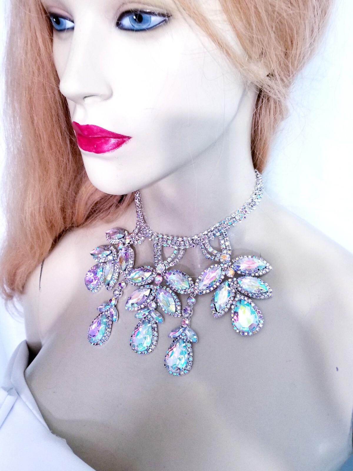 AB Iridescent Choker Rhinestone Crystal Necklace Bridal Prom Pageant
