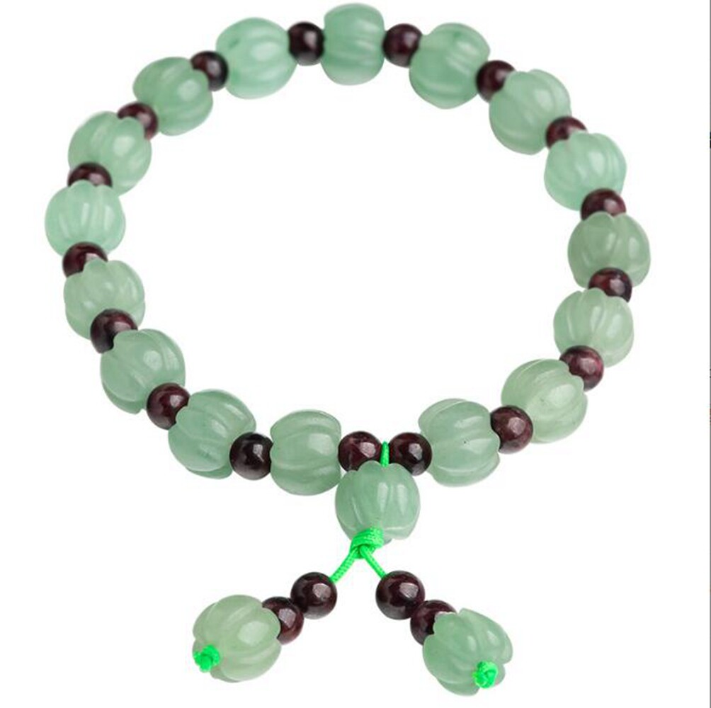Natural Green Jade Pumpkin Beads Red Garnet Round Gems Beads Stretch Bracelet