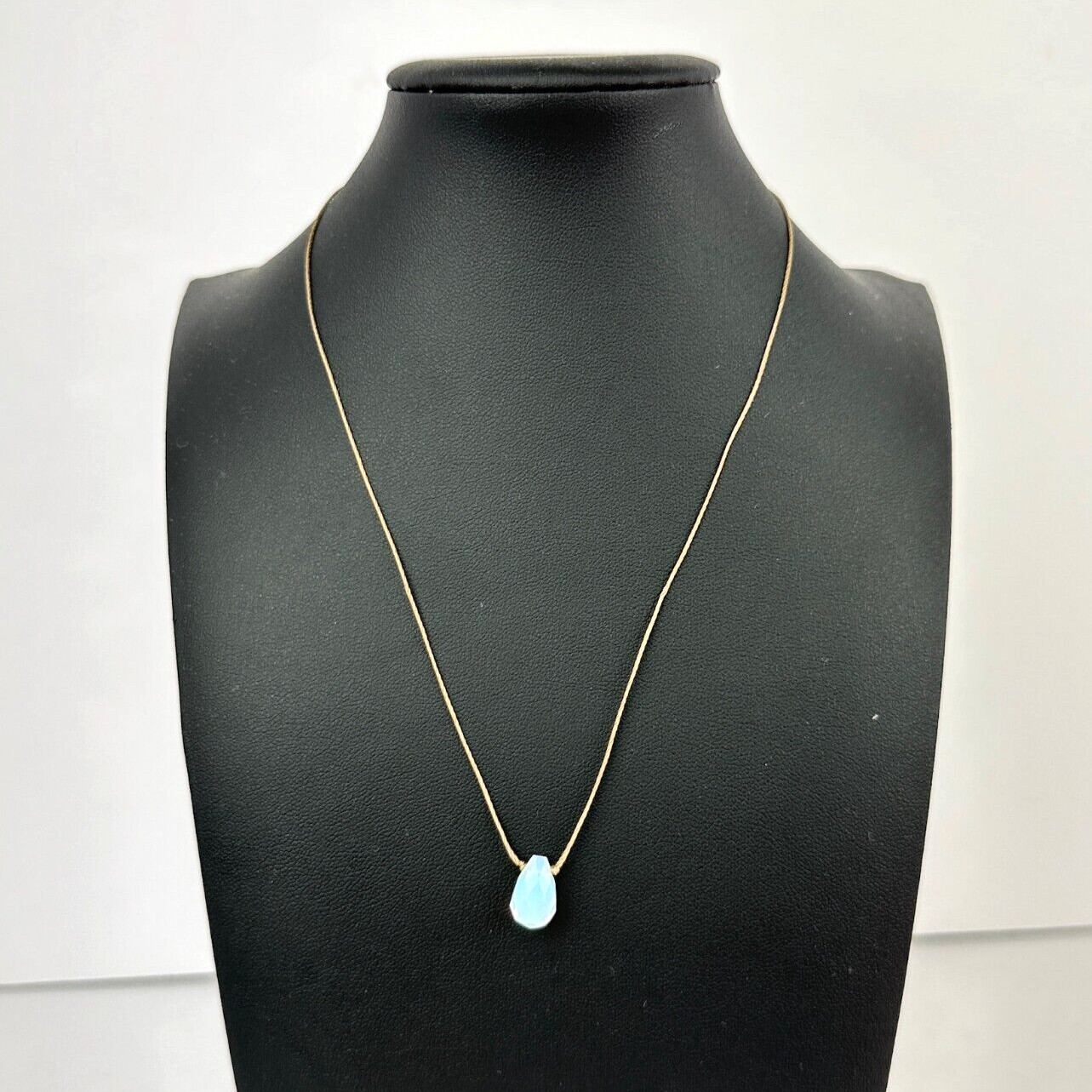Opalite Crystal Pendant Rope 15.5″-17.5″ Necklace 925 Silver Clasp Brown String