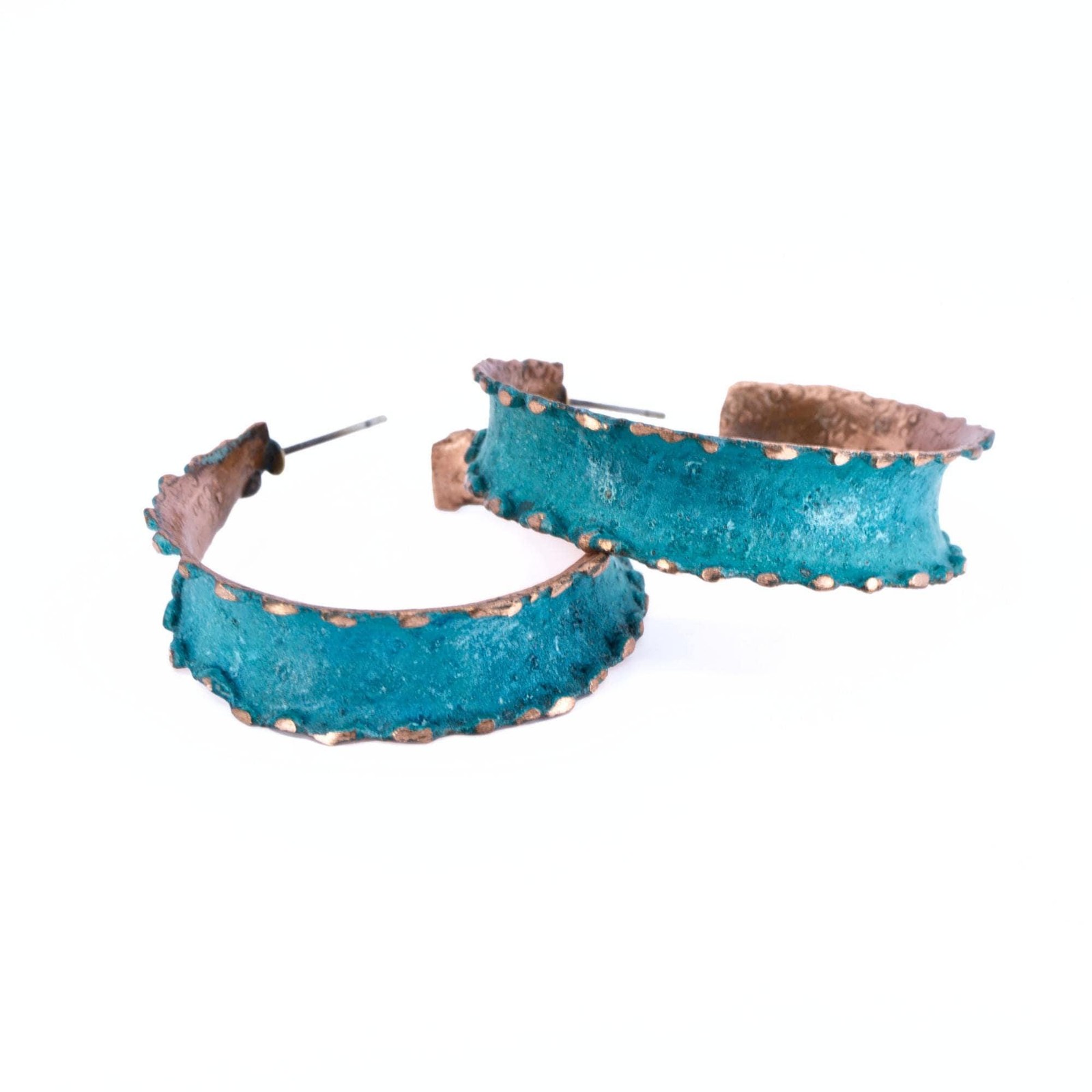 UrbanRose Copper Hoop Earrings 5/8 Inch Verdigris Patina Handmade