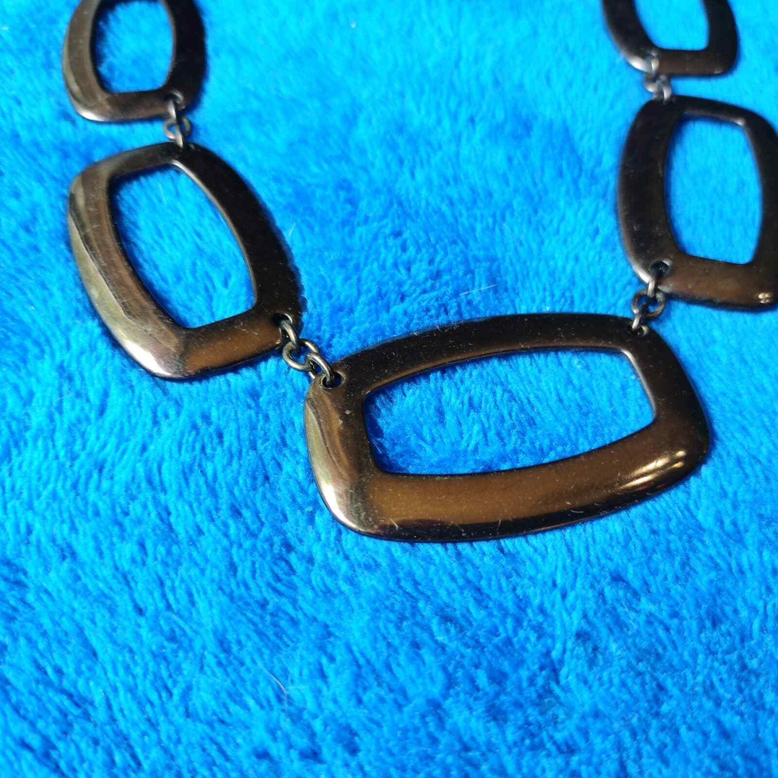 Bill Blass Graduated Gun Metal Cut Out Rectangle Link Statement Necklace