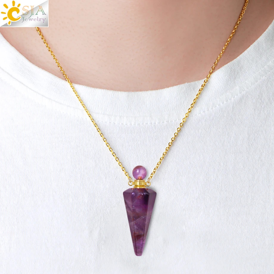Natural Stone Cone Perfume Bottle Pendant necklace Healing Crystal Pendant Gift