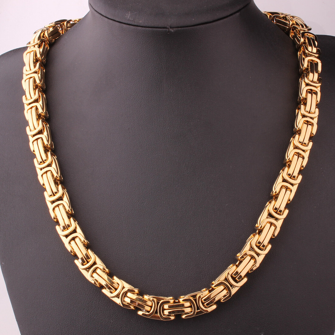 Heavy 8/12/15mm 18K Gold Tone Men Women Byzantine Chain Stainless Steel Necklace