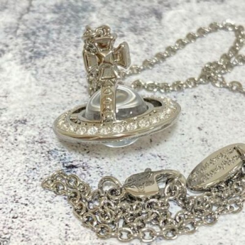 Vivienne Westwood Tiny ORB Rhinestone Necklace Silver Pendant Outlet authentic