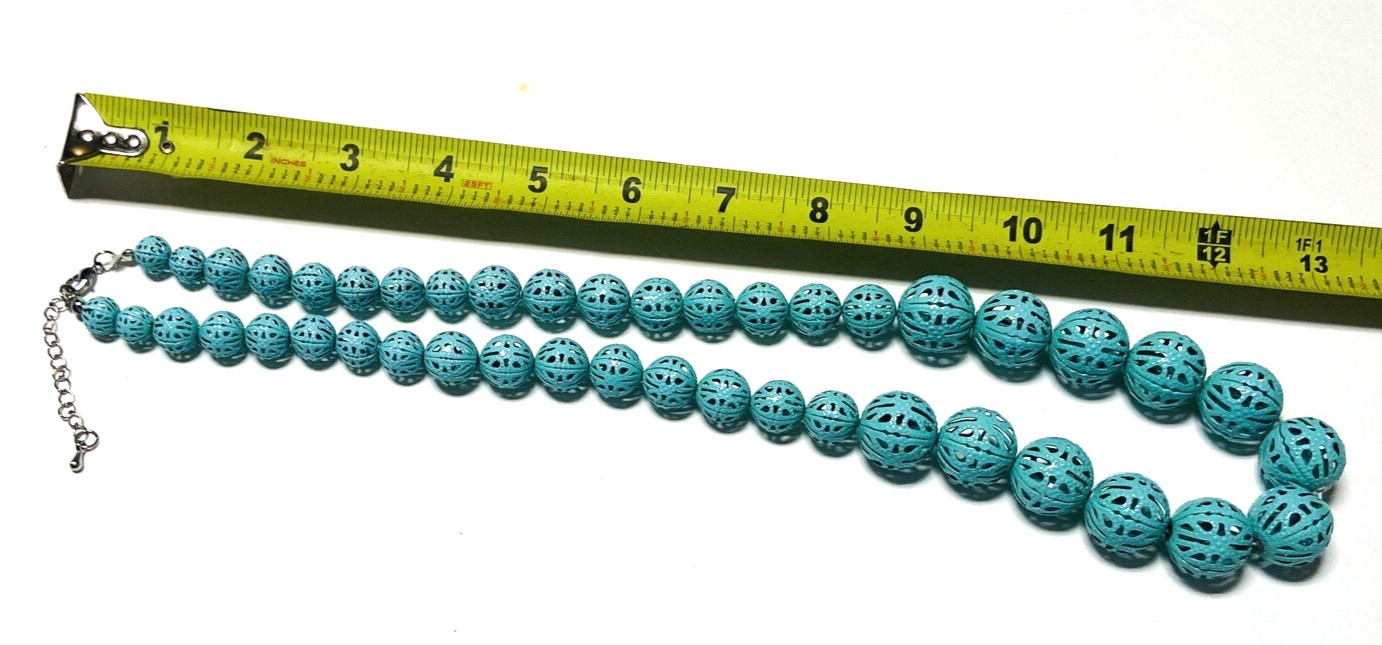 Vintage Bold Metal Balls Spheres Necklace Teal Blue Varied Sizes Estate Fashion