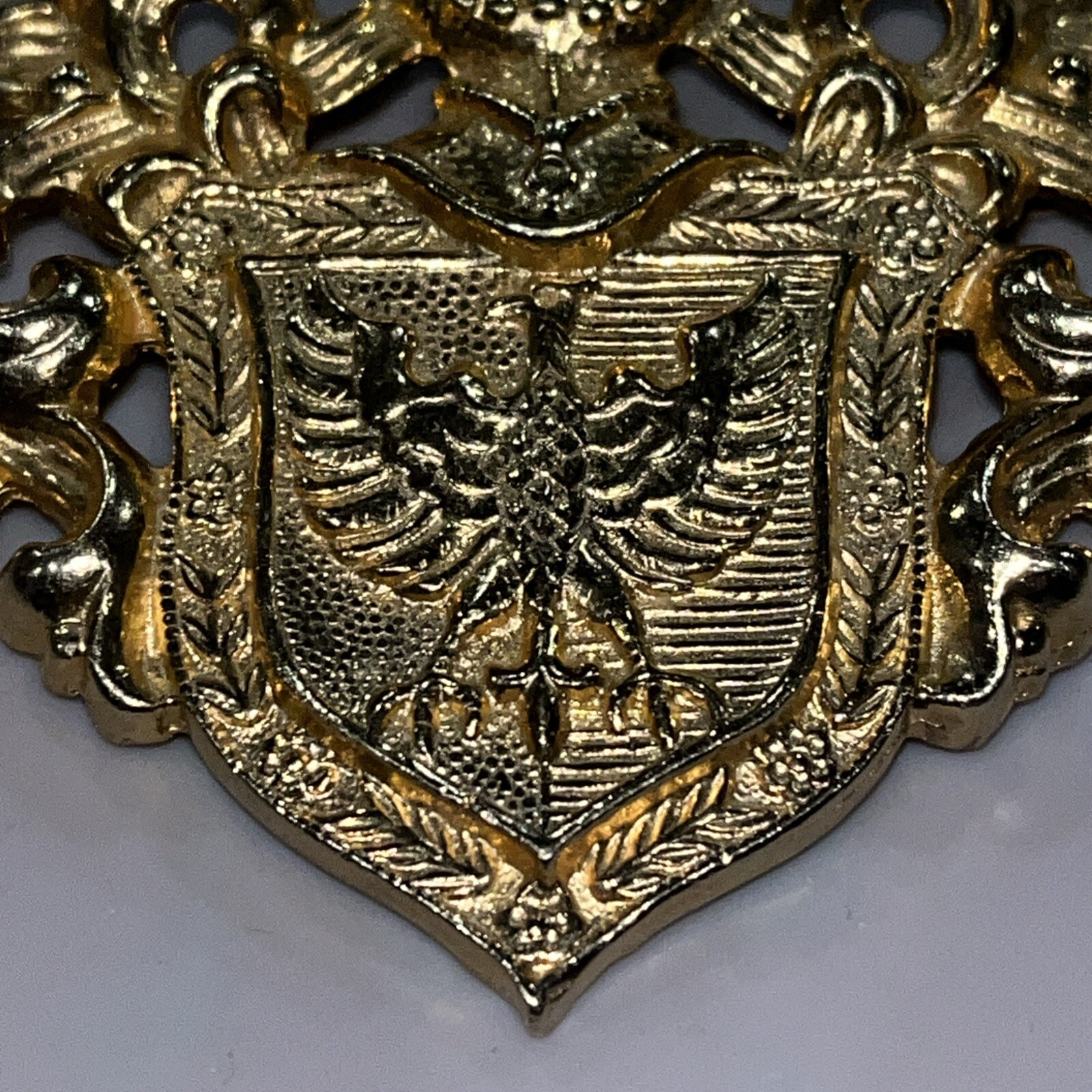 Accessocraft NYC Signed Vintage Gold Tone Heraldic Eagle Crown Wings Brooch Pin