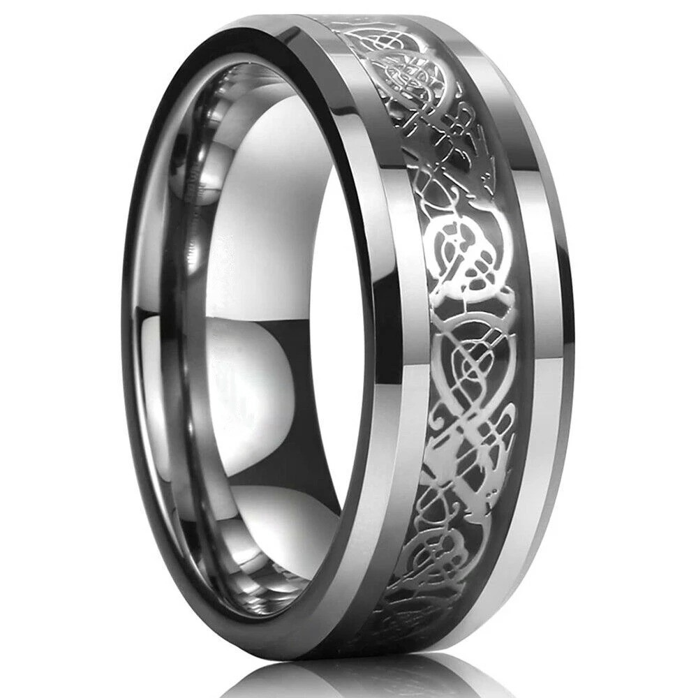 Men Women Gold Plated Blue Black Red Stainless Steel Celtic Dragon Band Ring 8mm