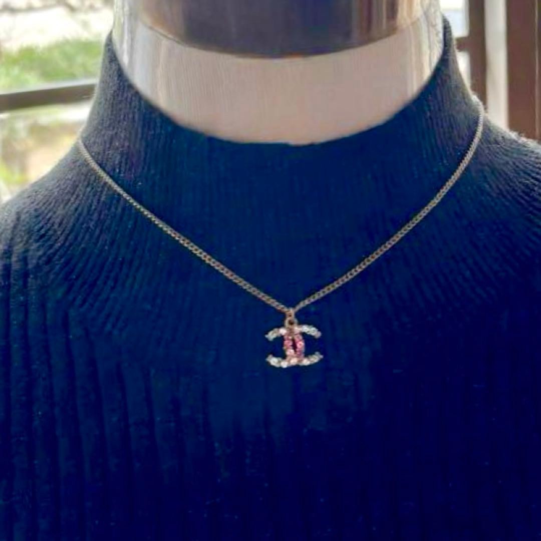 CHANEL Necklace CoCo Mark Colored Gemstone Silver Length: 16.5~23.6 in.