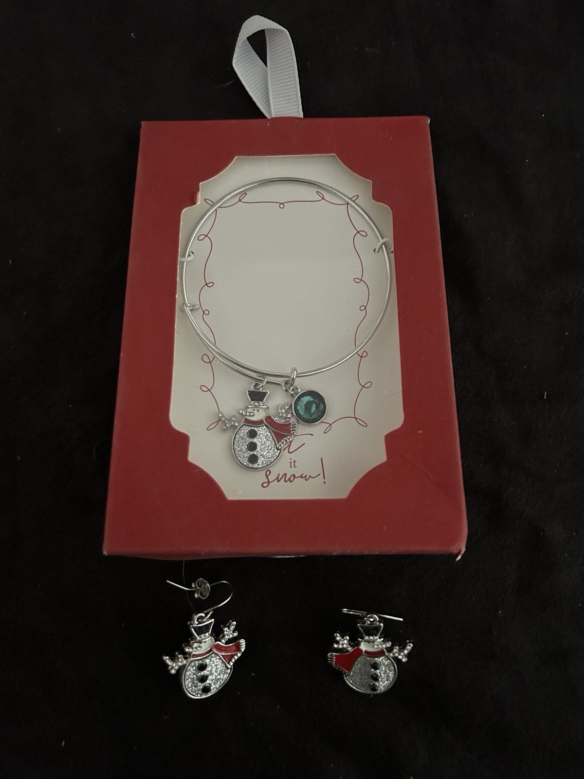 Snowman Bracelet & Earrings Set Holiday Jewelry Christmas Theme