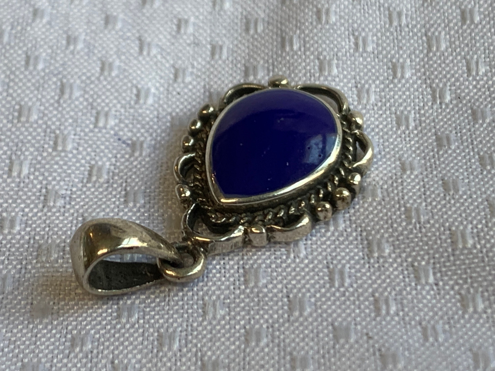 Sterling Silver Pendant 3.59g Fine Jewelry Blue Teardrop Color Stone Bezel