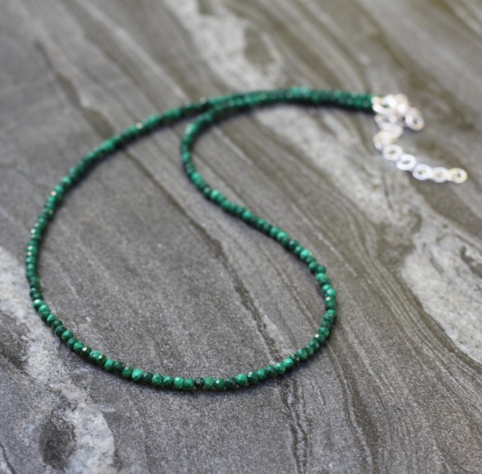 2mm Malachite Choker Natural Green Stone Facted Necklace Healing Reiki Gift