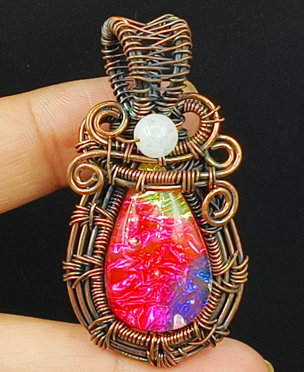 Copper Porcelain Jasper Gemstone Ethiopian Opal Handmade Jewelry Pendant